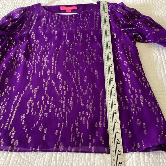 Lilly Pilitzer Idina Silk Top Size S Purple Party Resortwear Metallic Shimmer - Picture 9 of 11